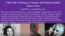 Writing in Cinema and Media Studies Queer Film