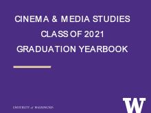 White lettering "Cinema & Media Studies Class of 2021 Graduation Yearbook" on purple background.