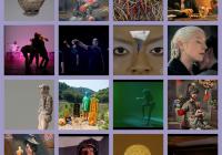 A collage of 16 images including sculptures, paintings, photographs and other artistic images. 