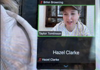 Taylor Tomlison in a Zoom box on a laptop.